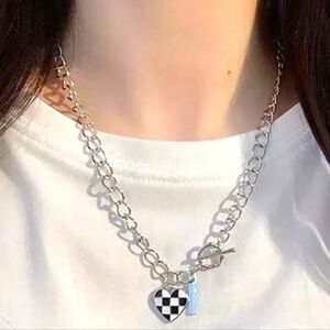 Silverstone Checkered Heart Pendant Necklace